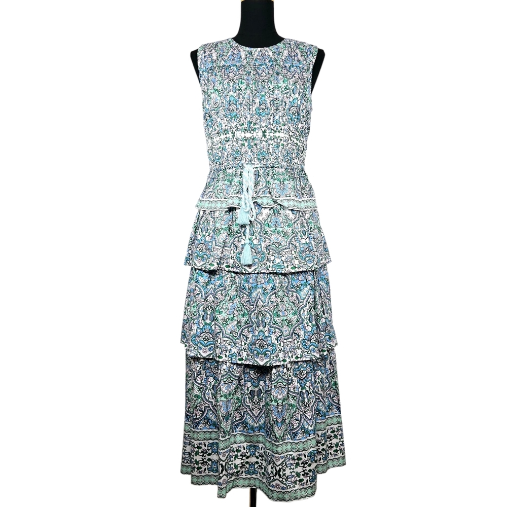 Shoshanna Blue Green Paisley Tiered Midi Dress - Picture 7 of 15